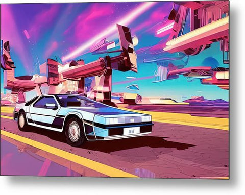 Art print of an alien city looking at a road on the horizon of a cityscape