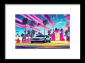An art print on a car with a sunset in the background