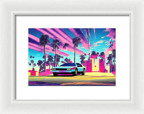 City Skyline and Palm Trees - Framed Print