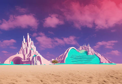 An artificial environment with a colorful blue sand castle