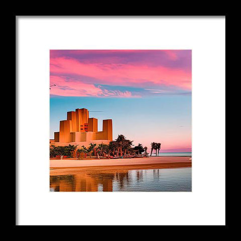 Art print of a woman at a beach on a sunset