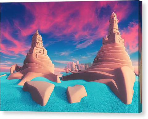 A desert area set in sand is displayed in a view form the sky