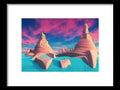 An art print sitting on a beach in desert filled with sand