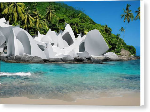 Tropical Oasis with Igloo Surrounded by Rocks. - Canvas Print