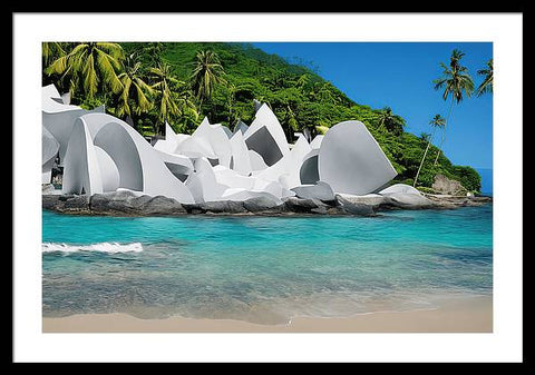Tropical Oasis with Igloo Surrounded by Rocks. - Framed Print
