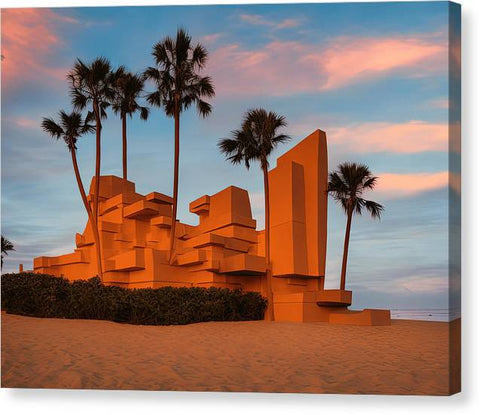 A sculpture by Artistic print of Santa Monica in the sand