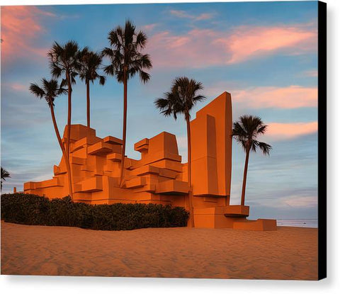 A sculpture by Artistic print of Santa Monica in the sand