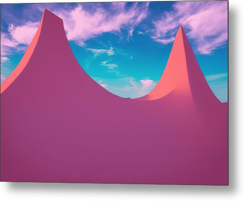 A mountain backdrop filled with mountains on a grassy slope next to a large pink tent