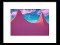 Art print of purple mountains with a tent underneath them