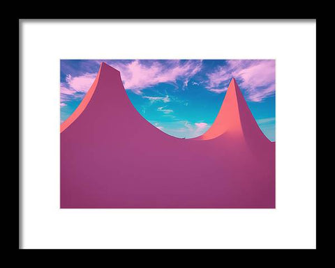 Art print of purple mountains with a tent underneath them