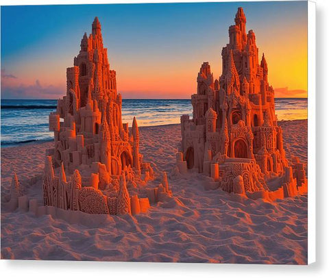 Illuminated Sand Castle Beach - Canvas Print