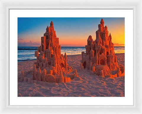 Illuminated Sand Castle Beach - Framed Print