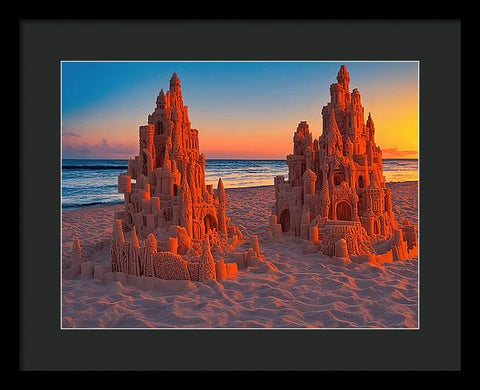Illuminated Sand Castle Beach - Framed Print