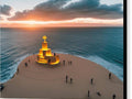 A sculpture of a lighthouse on top of a sand hillside with some sunsets