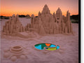 A picture of a sandcastle built with colored sand underneath the earth