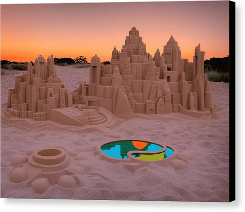 A picture of a sandcastle built with colored sand underneath the earth
