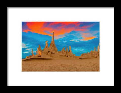 Art print of sand castle on sand pile in desert setting