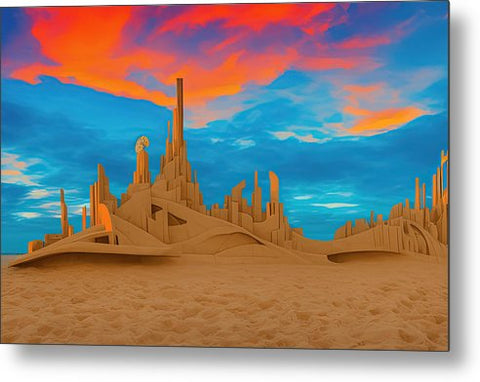 ThreeDimensional image of a beach with sandy landscape and sand castles