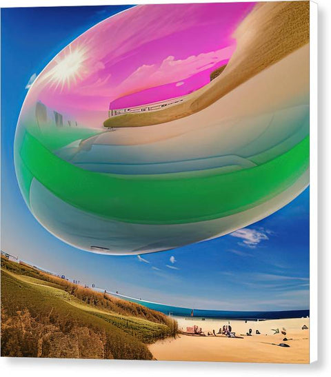 A Beachside Dream in Pink and Green - Canvas Print