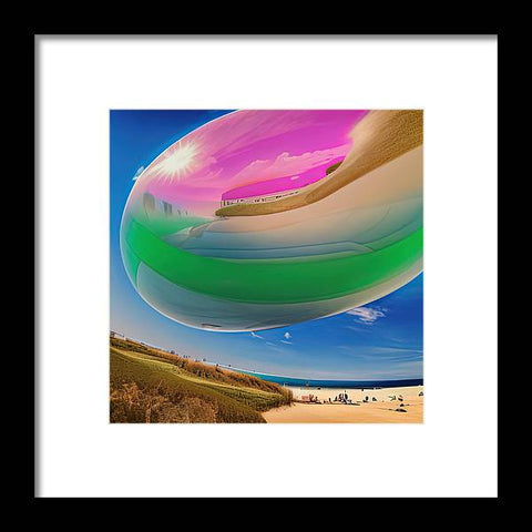 Art print with a kite and sky shot in the background and rainbow background