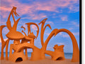 A colorful sculpture of a castle on a sandy beach
