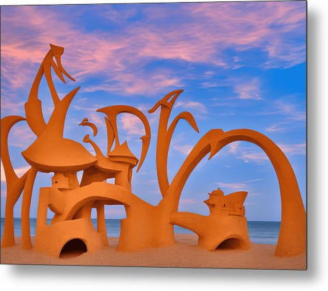 a group of colorful sculptures outside on a beach in the water next to the sun