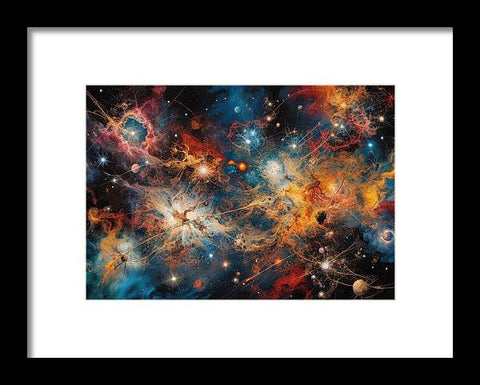 a painting of a colorful galaxy with stars and planets