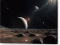 a view of the planets from the surface of the moon canvas print