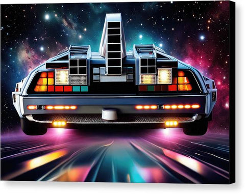 A Delorean's Odyssey Through Time and Space - Canvas Print