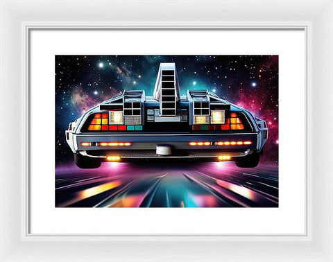 A Delorean's Odyssey Through Time and Space - Framed Print