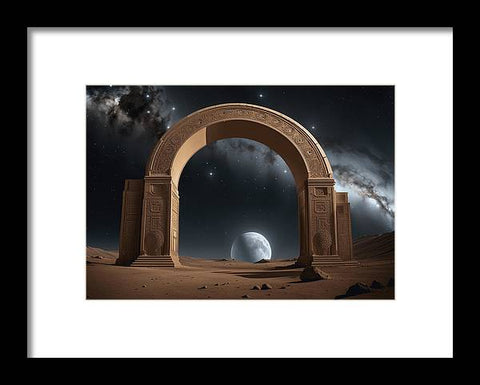 a picture of a picture of a moon and a gate in the desert