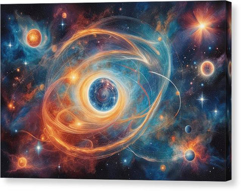 a painting of a planetary galaxy with a spiral and stars