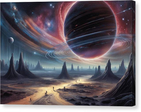 a painting of a planet with a large black hole in the middle of it