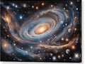 a spiral galaxy with stars and planets in the background