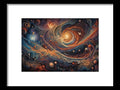 a painting of a spiral galaxy with stars and planets