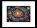 a painting of a spiral galaxy with planets and stars