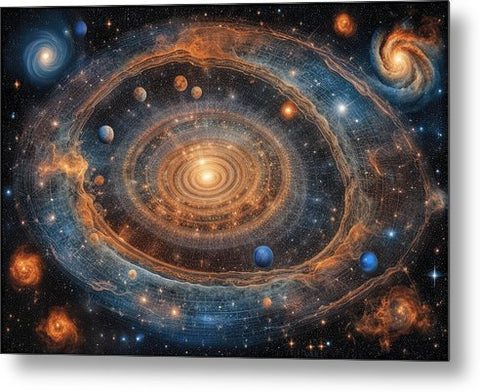 a spiral galaxy with planets and stars metal print