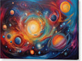 a painting of planets and stars in a colorful space