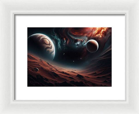 Unfurling Universe: A Red Nebula Sky - Framed Print