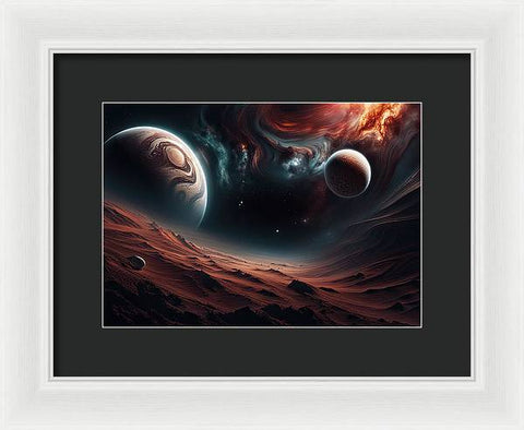 Unfurling Universe: A Red Nebula Sky - Framed Print