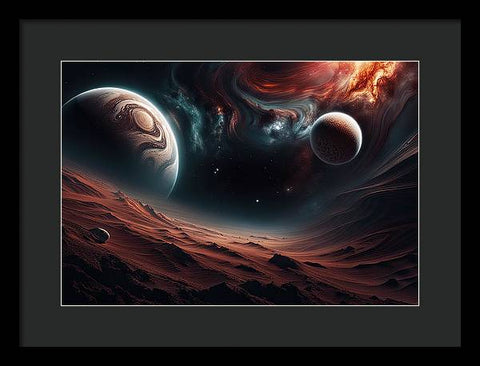 Unfurling Universe: A Red Nebula Sky - Framed Print