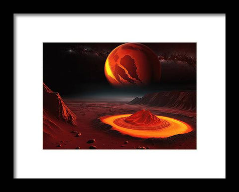 a red planet with a red ring and a red moon in the background