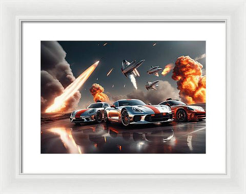 A Burst of Speed: The Power of Sports Cars and Rockets - Framed Print
