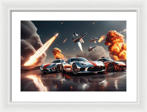 A Burst of Speed: The Power of Sports Cars and Rockets - Framed Print