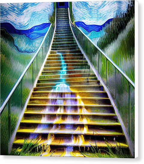 Night Staircase By The Falls - Canvas Print