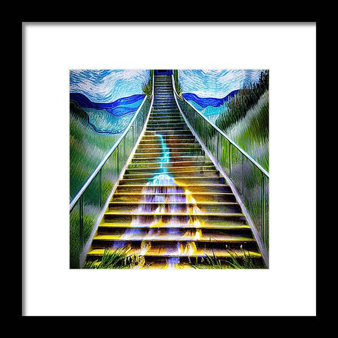 an art print of a stairway leading to stairs next to a large staircase
