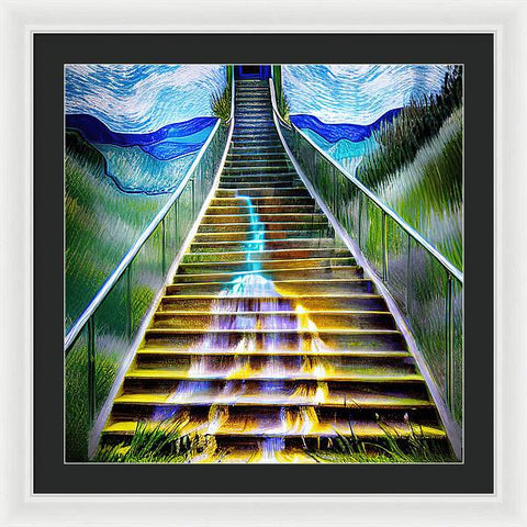 Night Staircase By The Falls - Framed Print