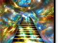 A person is on a stairway going up into the sky