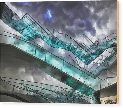 A picture of a stairway covered with glass
