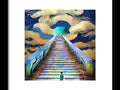 An art print of a stairway that has an arched path up the side of